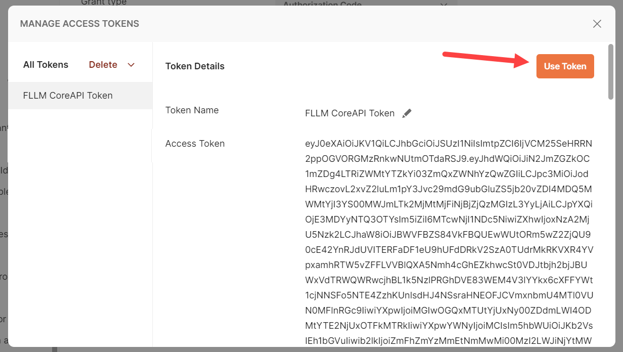 The Use Token button is highlighted.
