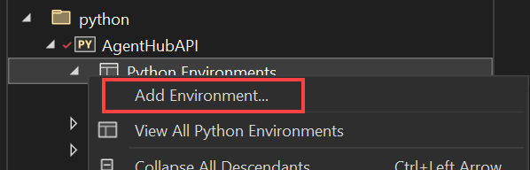 The Add Environment option is highlighted.