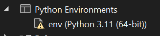 The Python Environments folder is displayed with a warning icon.