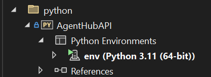 The Python Environments folder is displayed with the env environment listed.