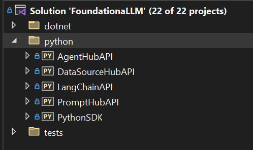 The Visual Studio python solution folder is expanded.