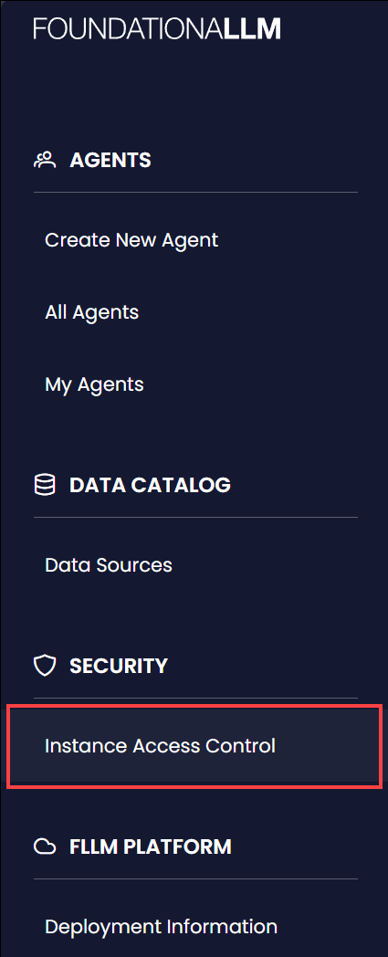 Screenshot of the instance access control link in the Management Portal.