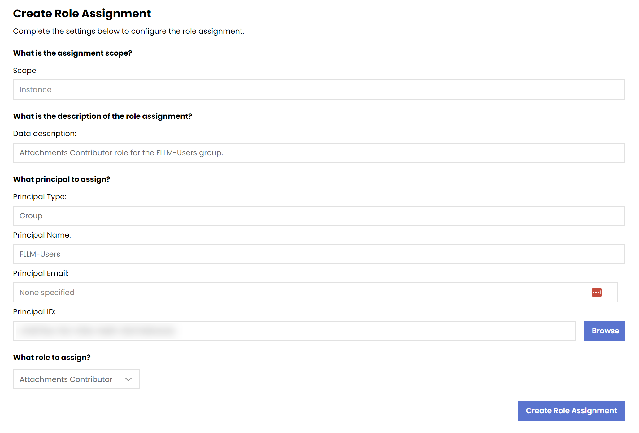 Screenshot of the role assignment management form.